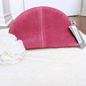 NWT 100% Real Leather Suede Makeup Bag,